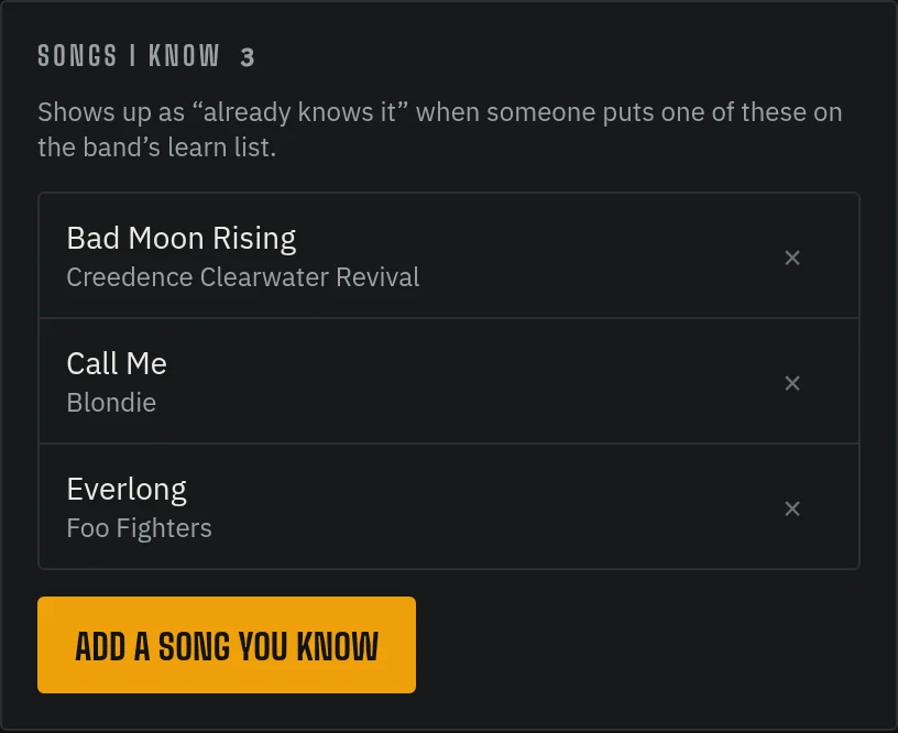 Your two song lists, side by side on the profile.