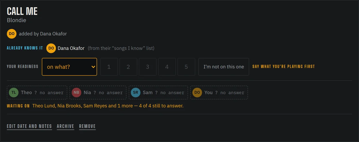 A learn-list song: pick what you play it on, then 1 to 5.